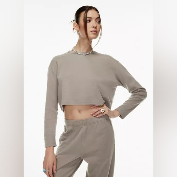 Aritzia Sunday Best Baby Waffle Long sleeve Thermal Top S Fluent Taupe Size S - Picture 4 of 12